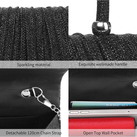 Sparkly Evening Clutch Bag Small Crossbody Purse for Women Weddings Parties - Picture 5 of 6